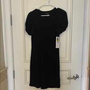 Black and White Puff Sleeve Knee-Length Cocktail Dress